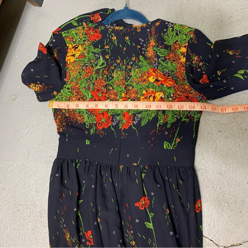 Vintage 70s Floral Maxi Dress Blue Colorful Sz 8 Sheer Long Sleeve Elegant Gown - Picture 10 of 16